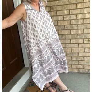 Pure Jill Linen Dress 3X Paisley Print Maxi Cruise Resort Beach‎